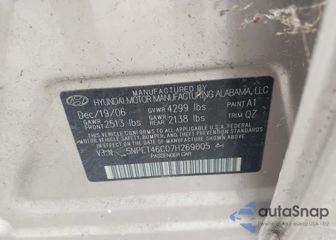 2007 Hyundai Sonata Gls from USA, damaged, VIN 5NPET46C07H269005